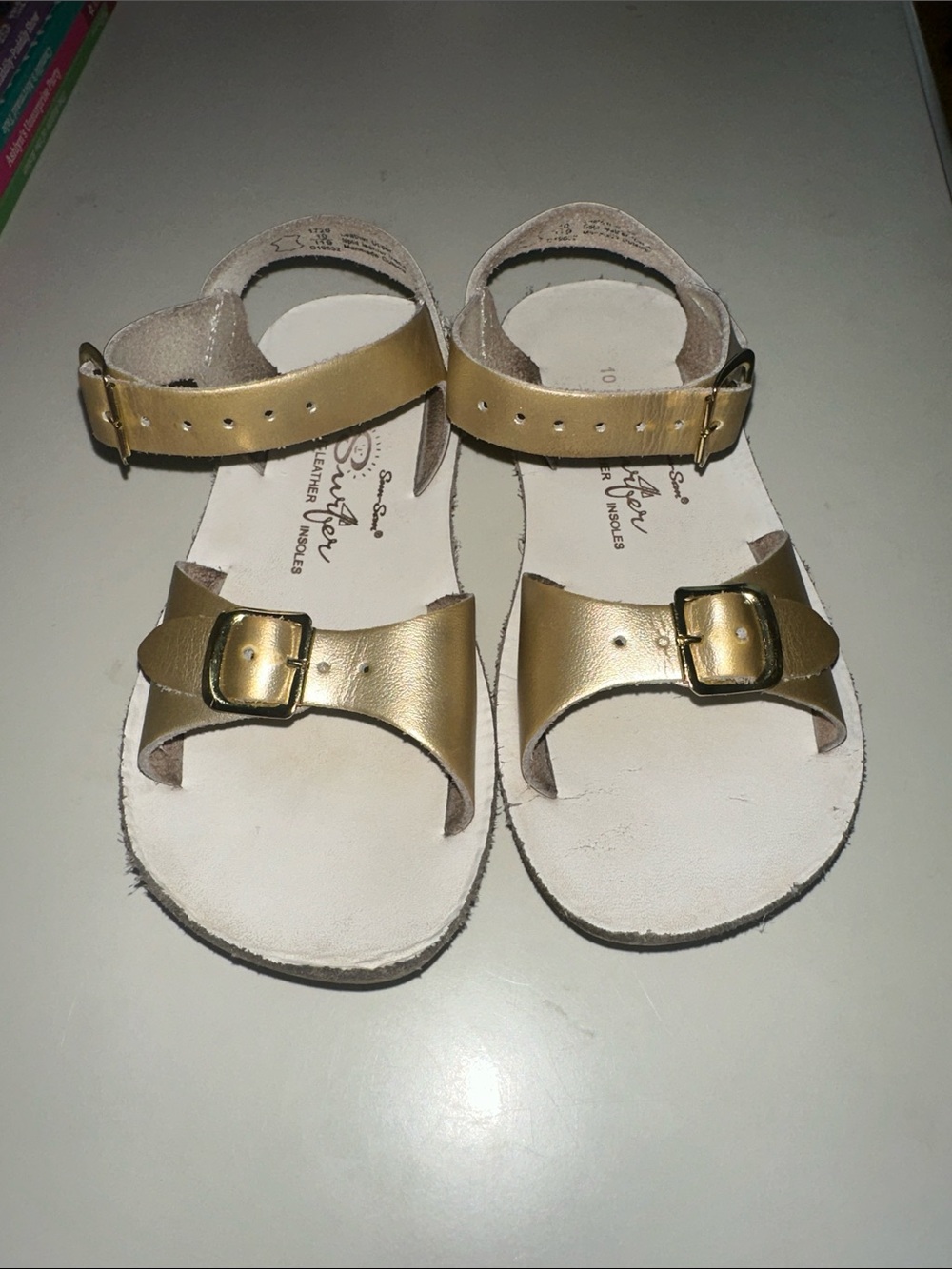 Salt Water Sandals by Hoy Metallic Gold Kids Buckle Sandals